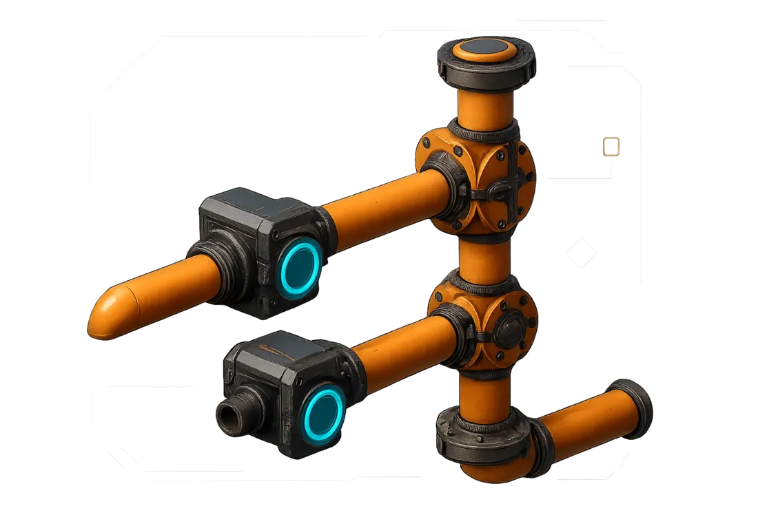 Variable Input Priority Junction sample build: two pumped inputs at different heights merging into stacked junctions