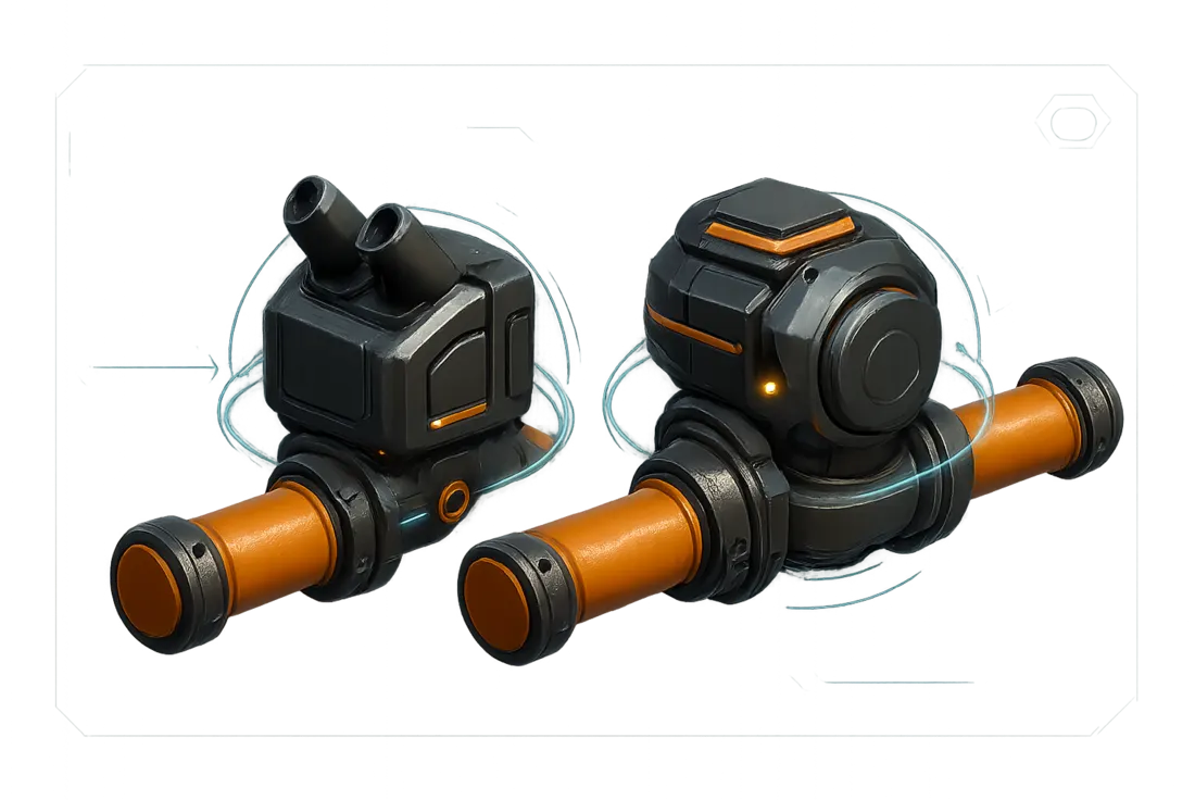 Two pipeline pump attachments mounted on pipe sections